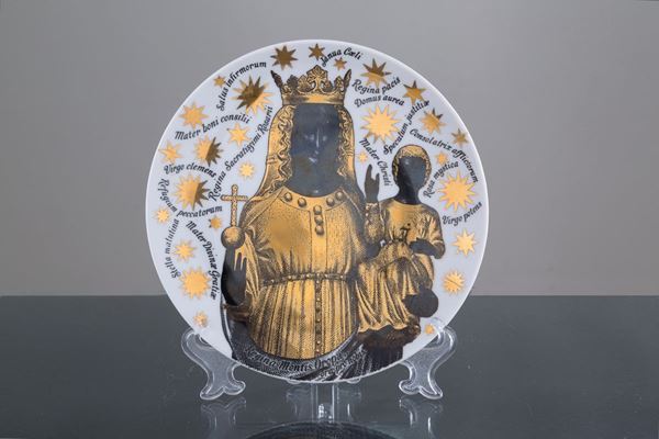 PIERO FORNASETTI - Piatto in ceramica ''MADONNA NERA''. Produzione FORNASETTI
