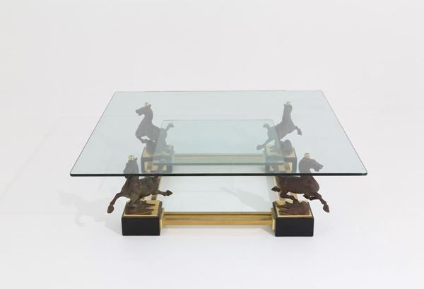 Coffee table with bronze horses