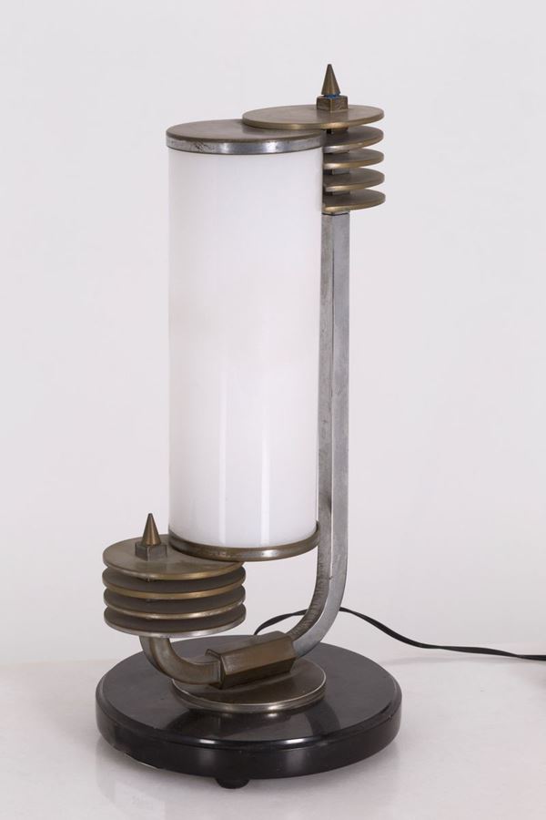 Table lamp in glass and brass