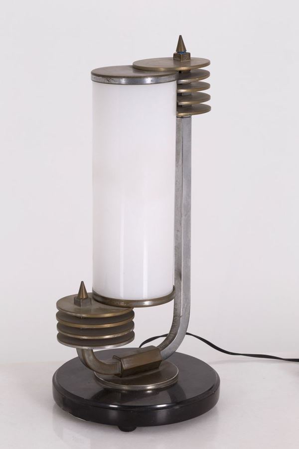 Lampada da tavolo in vetro e ottone