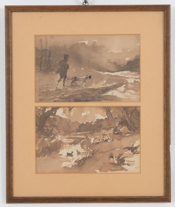 POMPEO MARIANI - Two watercolors on paper