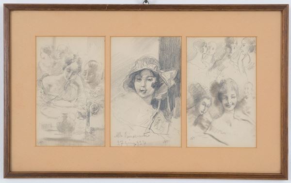 POMPEO MARIANI - Three pencil drawings on paper
