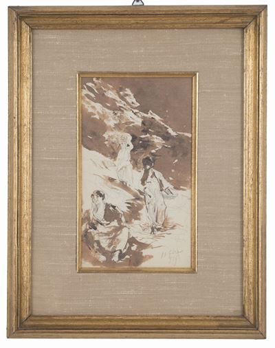 Acquarello ''figure in Montagna''
