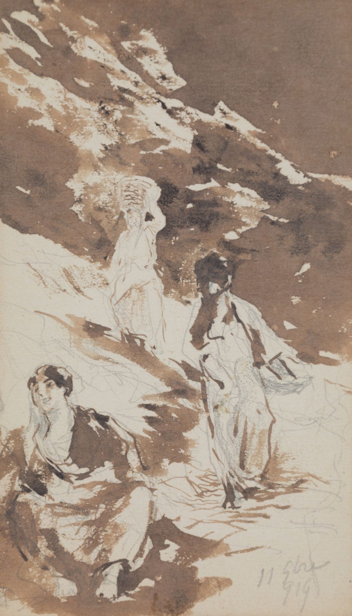 Pompeo Mariani - Acquarello ''figure in Montagna''