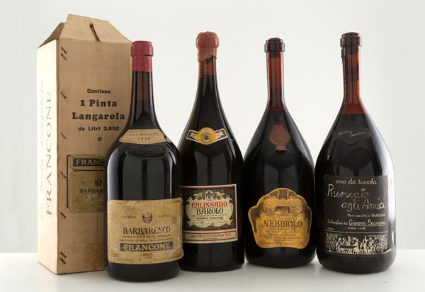 Selezione Piemonte (4 bt).
- Barbaresco Francone 1976 (1 bt. da 3,780 lt.)
- ...  - Auction MILANO DECOR - Antiques, Wine and Spirits Auction - Viscontea Casa d'Aste