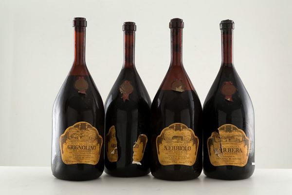 Selezione Giovanni Scanavino (4 bt da 3,750 lt.).
- Grignolino 1975 (2 bt)
- ...  - Auction MILANO DECOR - Antiques, Wine and Spirits Auction - Viscontea Casa d'Aste