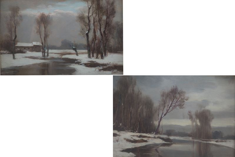 Coppia di dipinti ''PAESAGGI INNEVATI''