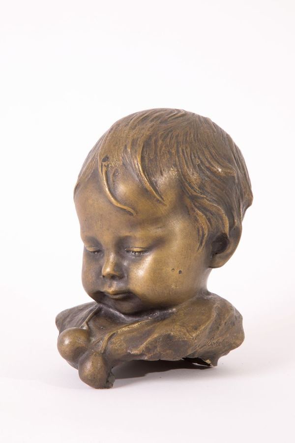 BERNARDO  BALESTRIERI - Bronze sculpture "CHILD'S HEAD''