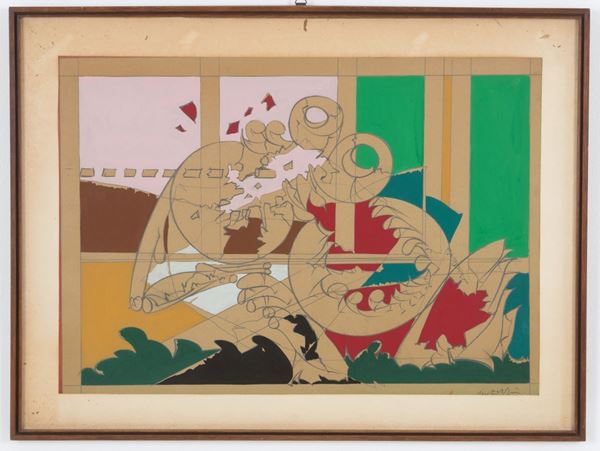 RENATO VOLPINI - Tempera painting on paper