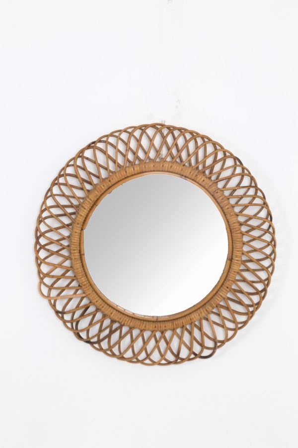 Round wicker mirror