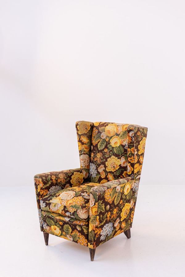 PAOLO BUFFA - Poltrona in legno con tessuto floreale