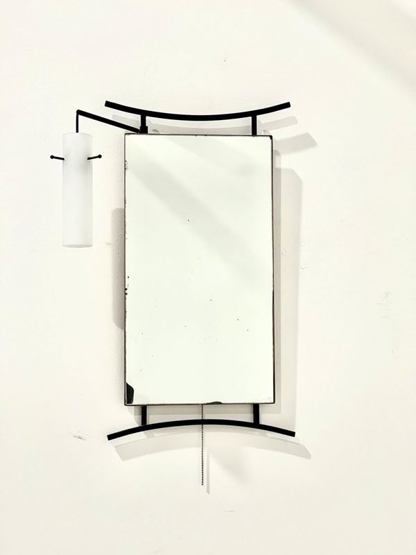 Mirror with metal structure and built-in lamp