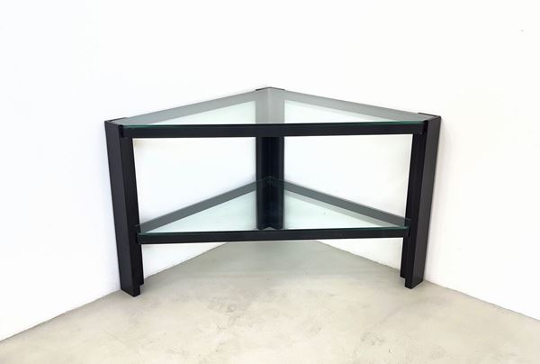 Corner coffee table in glass and iron. Italian manufacture. 60's....