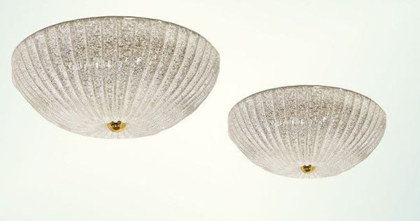 Pair of ceiling lights in Murano pulegoso glass.