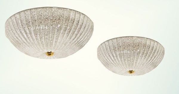Coppia di plafoniere in vetro di Murano pulegoso.