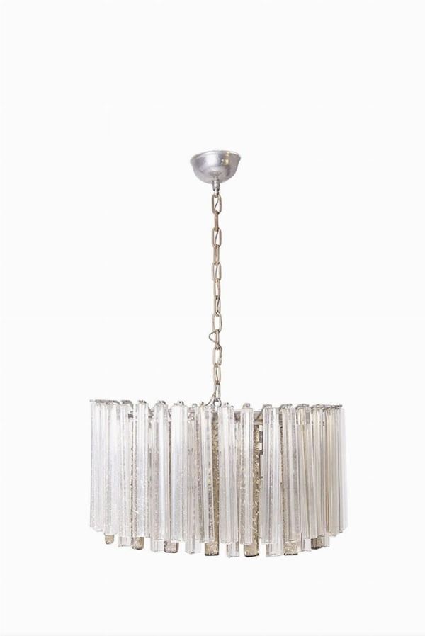 VENINI - White and ivory Murano glass chandelier. VENINI production