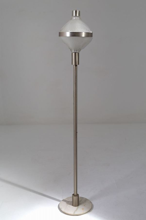 BBPR - Floor lamp in chromed and satin steel with marble base