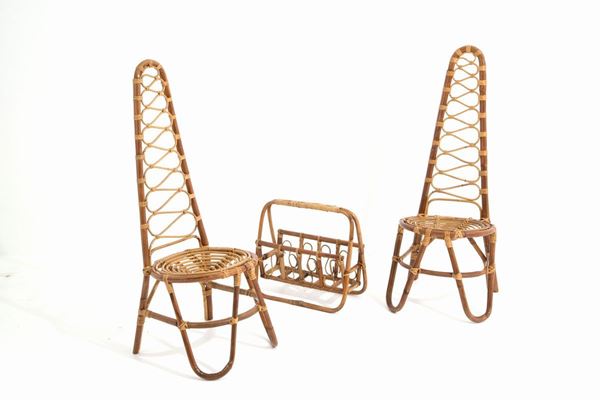 Two armchairs and magazine rack