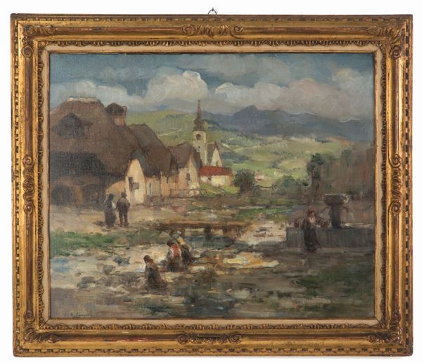 VITTORE ANTONIO CARGNEL - Painting "MOUNTAIN WITH LAUNDRY"