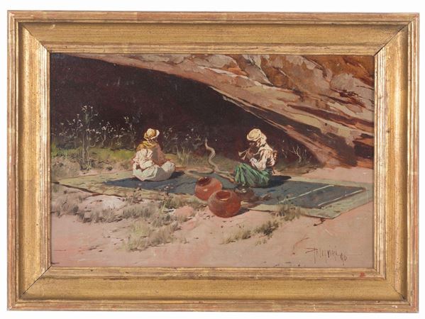 RICCARDO PELLEGRINI - Painting "SNAKE SPELLERS IN THE DESERT"
