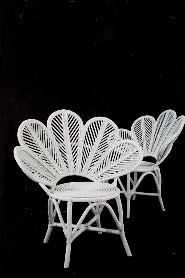 Two white armchairs