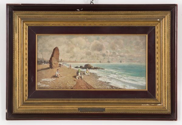 ATTILIO PRATELLA - Painting "BEACH WITH CHARACTERS"