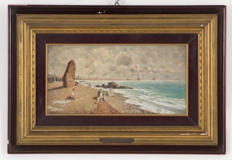 Attilio Pratella - Dipinto "spiaggia con Personaggi"