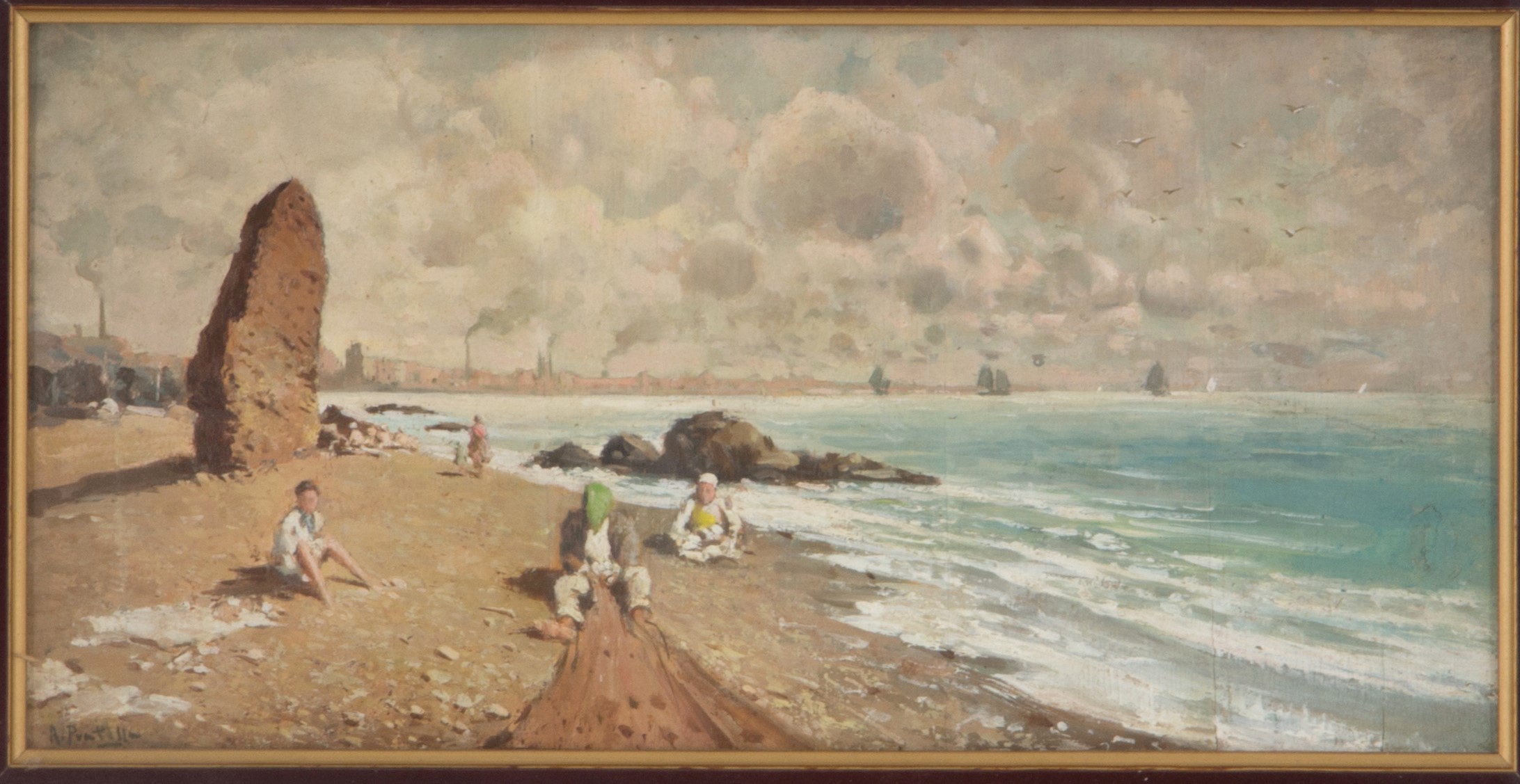 Attilio Pratella - Dipinto "spiaggia con Personaggi"
