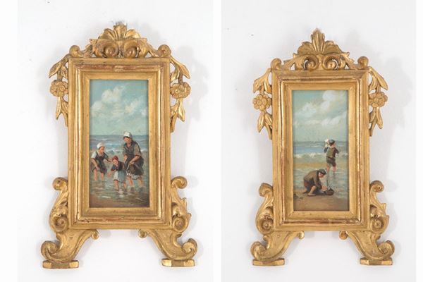 Pair of paintings "CHARACTERS AT THE SEA"