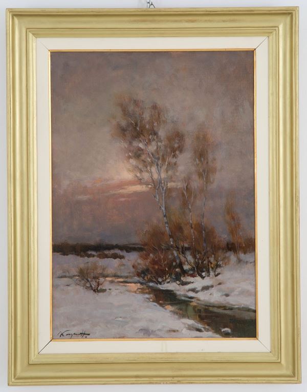 IVAN  KARPOFF - Painting "SNOWY RIVER LANDSCAPE"
