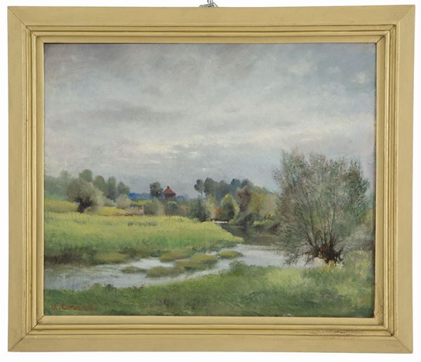 ALFONSO CORRADI - Painting "RIVER LANDSCAPE"