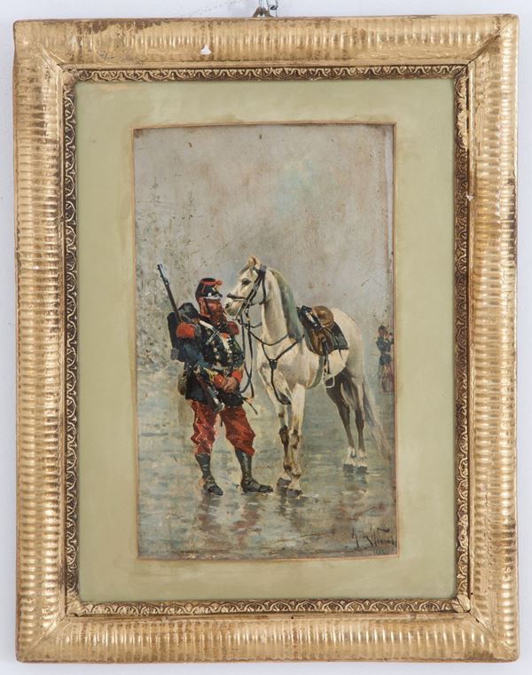 Alphonse Marie Adolphe De Neuville - Painting "SOLDIER WITH HORSE"