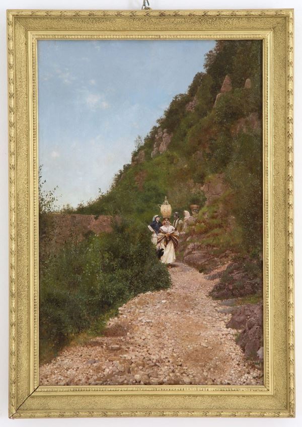 Giovanni Battista Filosa - Painting "CHARACTERS COMING DOWN FROM THE MOUNTAINS"