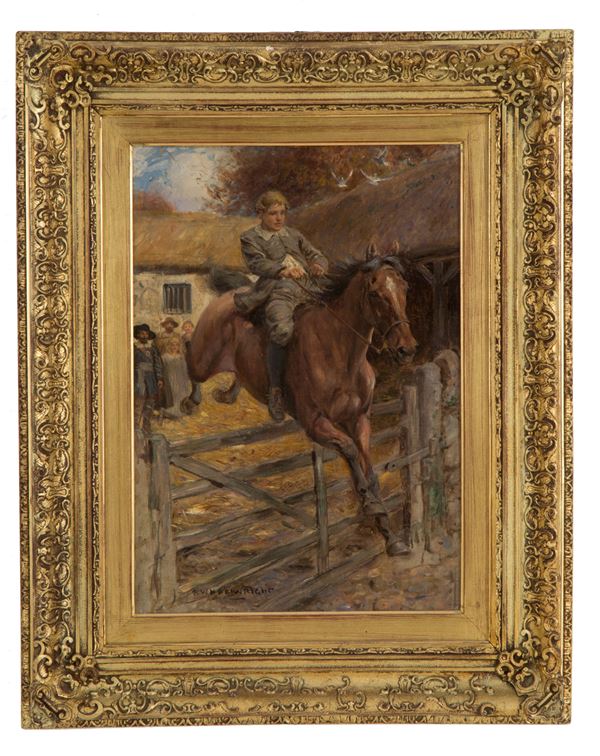 ROWLAND WHEELWRIGHT - Painting "HORSE FENCE JUMPING"