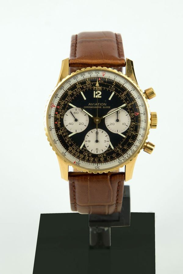 AVIATION Chronographe Suisse gold and leather