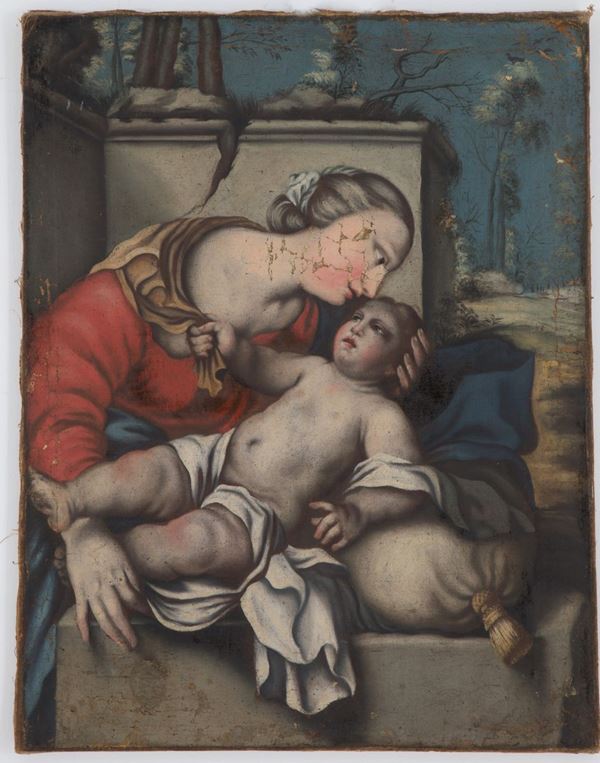 LAURENT  DE LA HYRE - Painting "VIRGO WITH CHILD AND PILLOW"