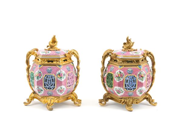 Pair of hexagonal vases
