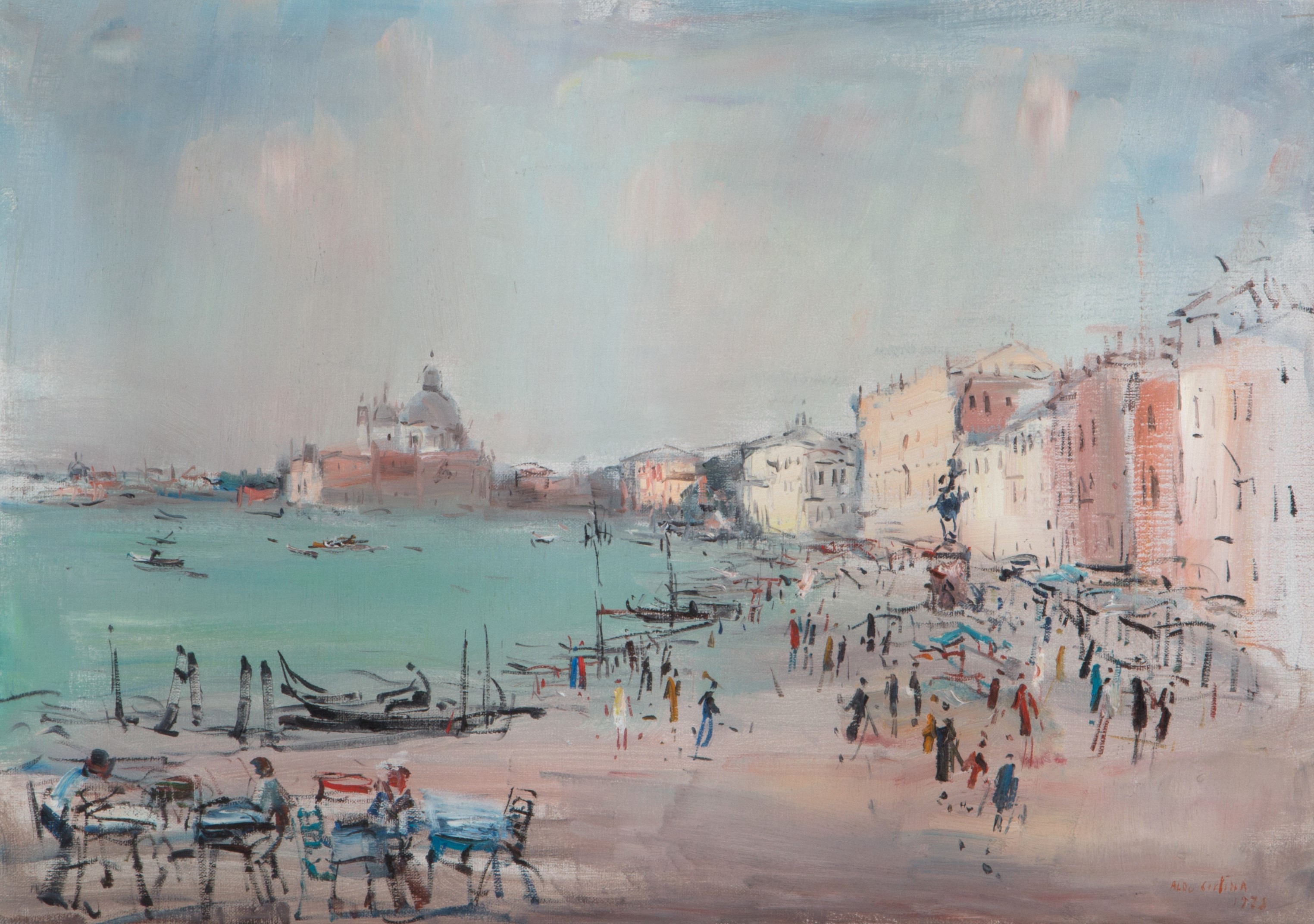 Aldo Cortina - Dipinto "riva degli Schiavoni a Venezia"