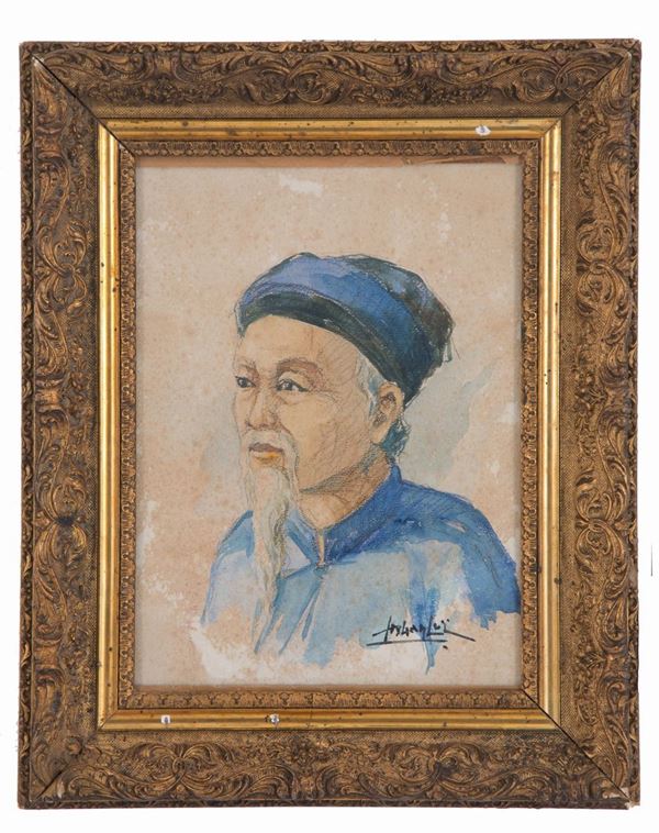 Watercolor "PORTRAIT OF AN OLD ORIENTAL"