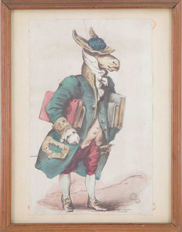 Drawing "CHARACTER WITH DONKEY FACE"  - Auction MILANO DECOR (n° 86) - Viscontea Casa d'Aste