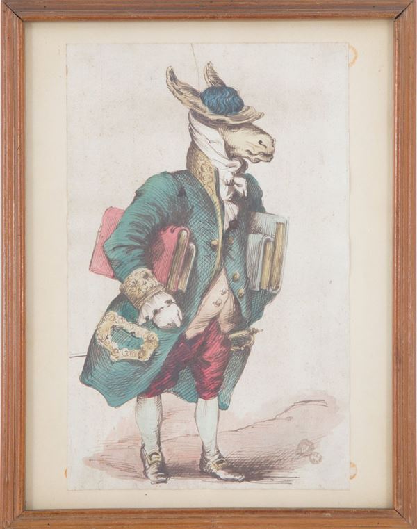 Disegno "PERSONAGGIO CON FACCIA DA ASINO"  - Asta Milano Decor n° 86 - Viscontea Casa d'Aste