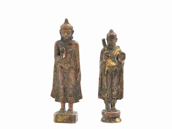 Two small "HOLY MEN" bronze sculptures