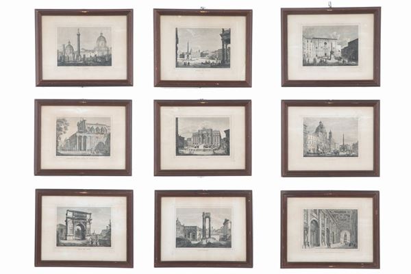 Nine engravings "GLIMPSES OF ROME"