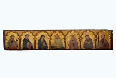 Predella “Imago Pietatis” tra i Santi Pietro, Domenico, la Vergine Dolente, Giovanni Evangelista,...