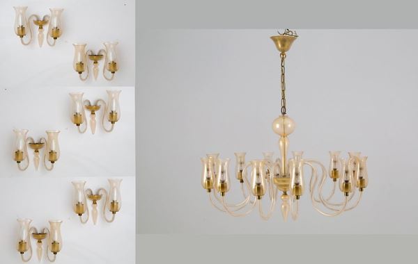 Twelve lights chandelier with six appliques