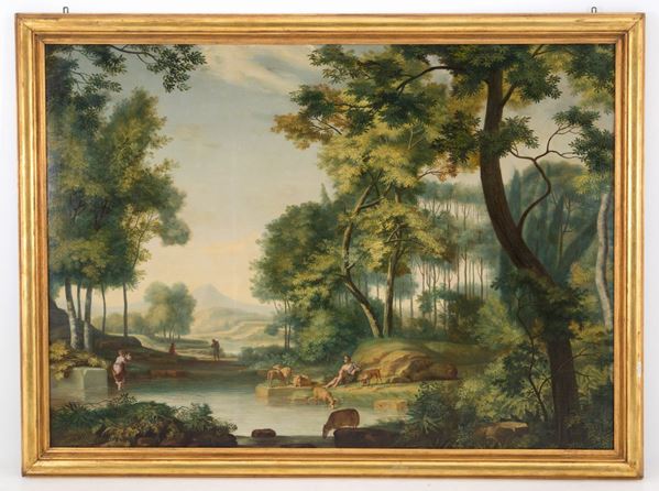 Painting "RIVER LANDSCAPE WITH RESTING SHEPHERDS"