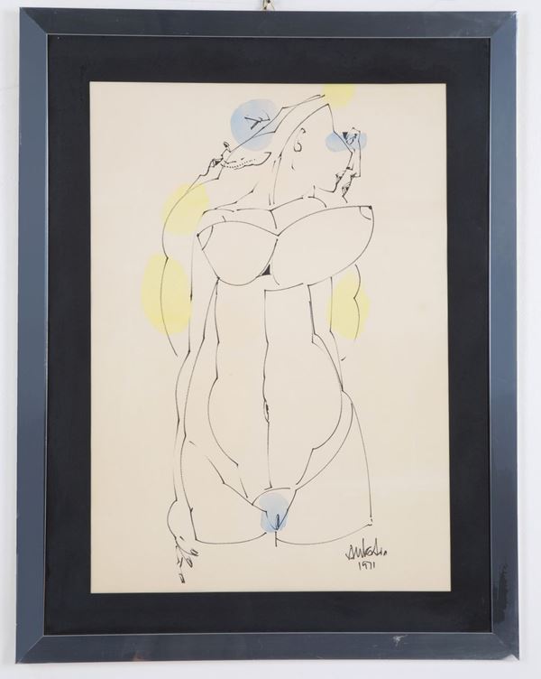 SALVADOR AULESTIA - Mixed technique "NUDE FEMALE"