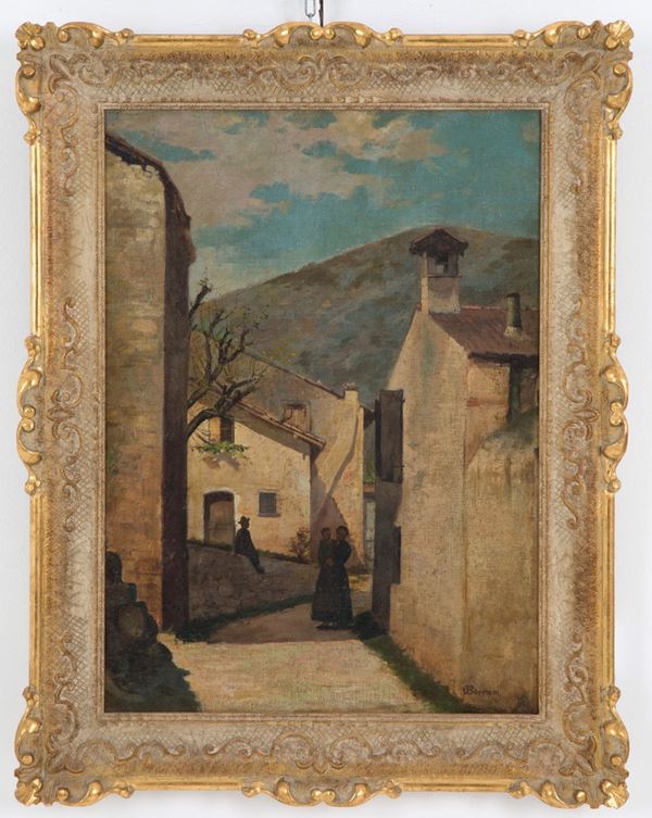 ODOARDO BORRANI - Painting "VIEW OF A COUNTRY WITH FIGURES"