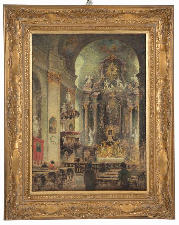 Painting "INTERIOR OF CHURCH WITH FIGURES"