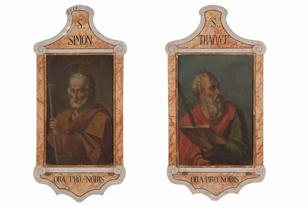 Pair of paintings "SANTS SIMON AND JUDE THADDEUS"